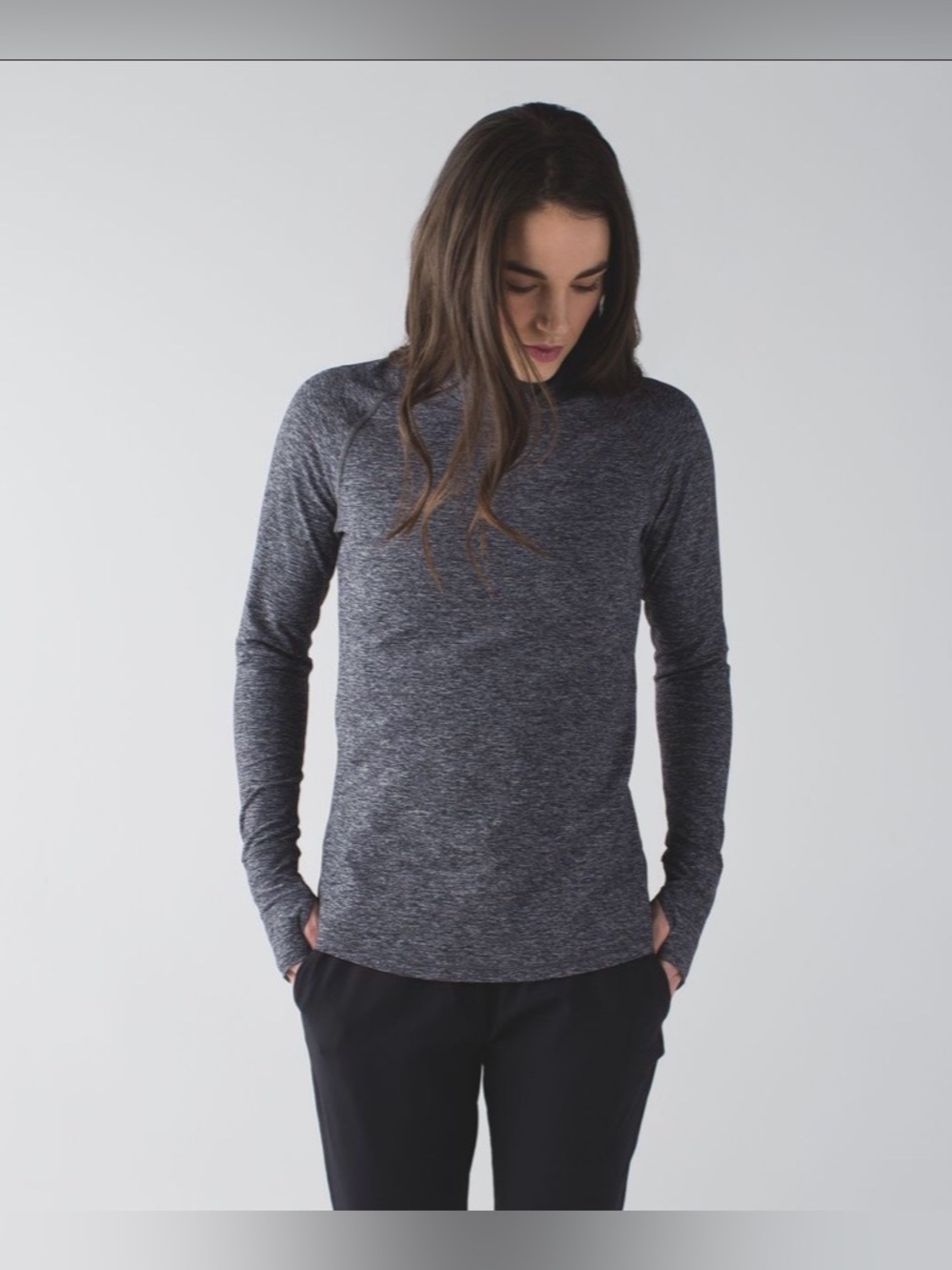 Lululemon Warm Your Core Long Sleeve Tee, Heathered Black, Size 12